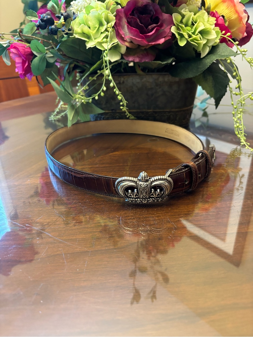 Brighton Brown Leather Belt with Silver Crown Buckle